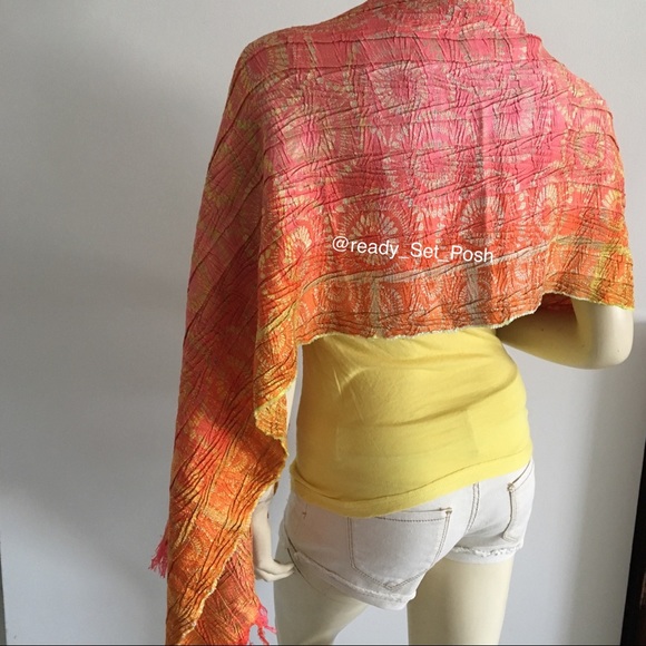 {New} soft multicolored orange and yellow crinkled shawl scarf - Picture 4 of 5